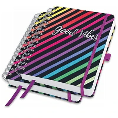 Image de SIGEL JN651 Lot de 2 Carnets notes à spirale premium, 16,8 x 21,5 cm, uni, couverture rigide, motif arc en ciel, noir Jolie