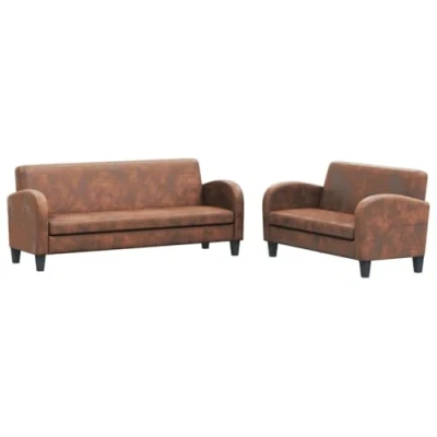 Image de vidaXL Ensemble de canapés 2 pcs Daim synthétique Marron