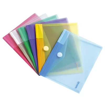 Image de Djois made by Tarifold 6 Enveloppes Porte documents Plastique Fermeture Scratch Format A5 couleurs (Bleu, Violet, Vert, Jaune, Rose, Transparent) 510259