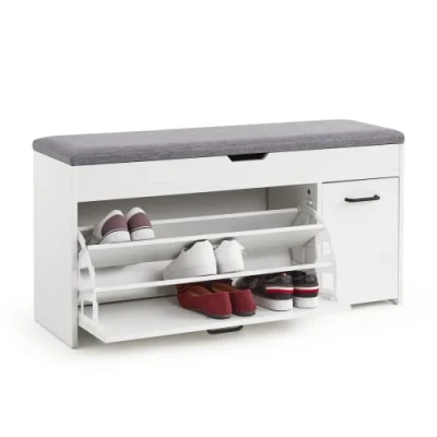Image de Meerveil Banc à Chaussures, de Rangement avec Coussin Style Industriel en Bois pour Entrée Couloir, L100 x P30 H52 cm, Gris