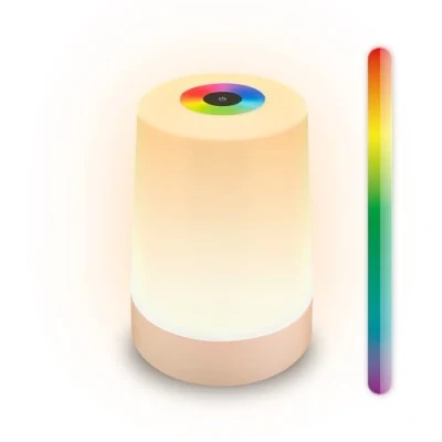 Image de BRILONER lampe de table LED RGBW sans fil IP44 avec contrôle tactile, intensité lumineuse variable, batterie remplaçable, chevet fil, salon à poser, 9x13 cm, beige mat