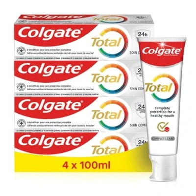 Image de Colgate Total Dentifrice Soin Complet Anti Caries protection active longue durée* 8 bénéfices pour une complète avec Dual Zinc Fluor 4 x 100 ml