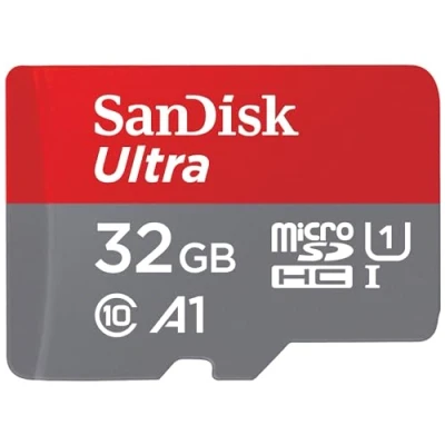 Image de SanDisk Ultra 32 GB microSDHC Memory Card + SD Adapter with A1 App Performance Up to 120 MB/s, Class 10, U1, SDSQUA4 032G GN6MA , Red/Grey