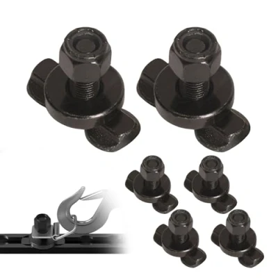 Image de Oldbones L Track lot de 6 raccords filetés à double cosse Ancrage d&#039;arrimage rail en pour remorques fermées, fourgonnettes charge, montage vis ligne aérienne M10 x 30 mm (noir,