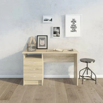 Image de Dmora Bureau linéaire à trois tiroirs, couleur chêne, Dimensions 120 x 72 48 cm