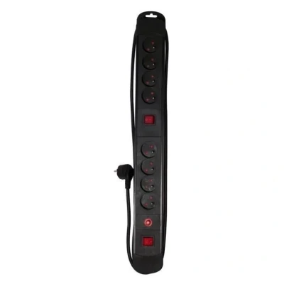 Image de CHACON Bloc multiprise Noir avec 2 interrupteurs 8 x 16 A 1,5m
