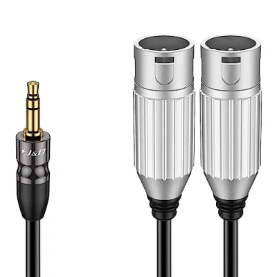 Image de J&amp;D 3,5 mm 1/8 vers 2 XLR Câble, Câble de Raccordement Audio Stéréo Entre et TRS Mâle Asymétrique pour Ordinateur Portable, Appareil Photo DSLR, Microphone Smartphone, 1,8 Mètre
