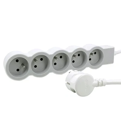 Image de LEGRAND Multiprise Extra Plate 5 Prises de Courant Avec Terre Cordon 1,5 m Blanc et Gris Clair