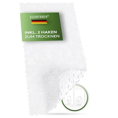 Image de SilverRack DermaSensitivo Tapis de bain 100 % sans BPA (blanc aspect galets) antidérapant 88 x 40 cm douche pour un maintien sûr dans la baignoire