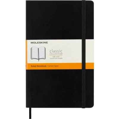 Image de Moleskine Classic Carnet de Notes Lignées, Couverture Souple et Fermeture Elastique, Grand format 13 x 21 cm, 192 pages, Couleur Noir