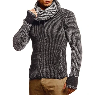 Image de Leif Nelson Pull en tricot avec col pour homme d&#039;hiver de qualité supérieure Coupe droite Idéal un look décontracté Disponible plusieurs tailles et couleurs, Noir/écru, L