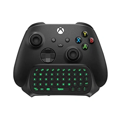 Image de TiMOVO Mini Clavier avec Rétroéclairage Vert pour Xbox One, Series XS, Manette de Jeu du Casque et Prise Jack Audio, One/One S/One Elite, Récepteur 2.4G Inclus Noir