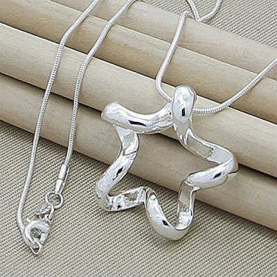 Image de Fashionapple Argent Grand Pendentif étoile à Cinq Branches Colliers pour Femmes Bijoux Simples Collier de chaîne Serpent