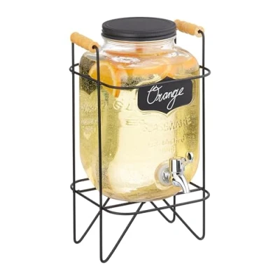 Image de Relaxdays Distributeur de Boisson, Support, 4 litres, Robinet, Couvercle, pour Votre Limonade, Transparent et Noir