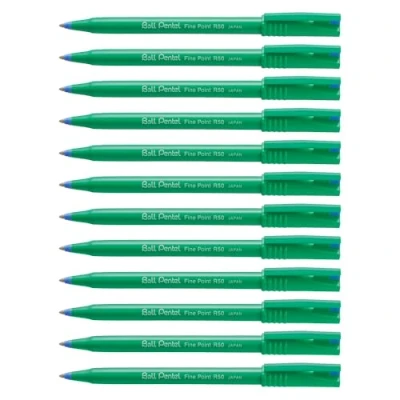 Image de Pentel Ball R 50 C Stylo Feutre à bille pointe plastique 0,8 mm Encre Bleue Corps Vert Pack de 12