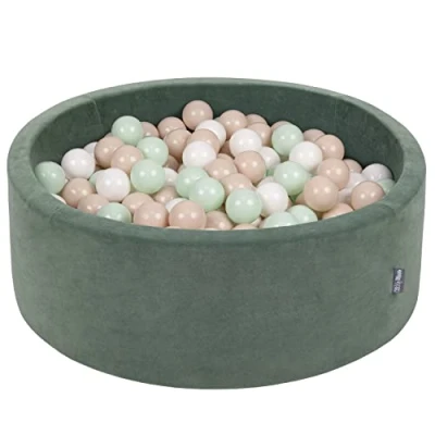 Image de KiddyMoon Piscine À Balles pour Bébé Velours Rond 90X30cm/300 7Cm Fosses Boules Jouet Enfant, Vert Forêt: Beige Pastel/Blanc/Menthe