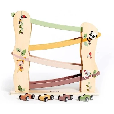 Image de Tiny Love Rampe de voiture en Bois, circuit enfant bois avec 4 voitures course qui glissent facilement, Motricité fine, Développement cognitif, Design naturel, Dès 18 mois, Boho Chic