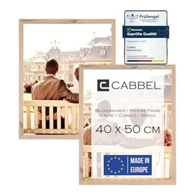Image de CABBEL Lot de 2 cadres photo 40x50 cm, Naturel, cadre stable en bois MDF, verre plexi incassable, à suspendre, idéal pour photos/images/collages
