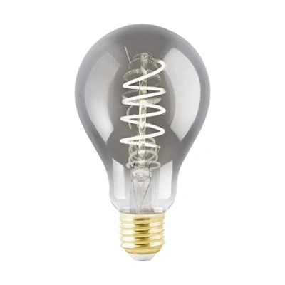 Image de EGLO Lampe LED E27 dimmable, filament vintage spirale, ampoule Edison, éclairage rétro au verre fumé, 4 watts, 100 lumens, blanc chaud, noir transparent, 2000 Kelvin, A75, Ø 7,5 cm