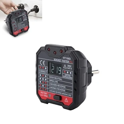 Image de Zetiling testeur de Prise, Prise électrique Automatique avec écran LCD, Test Fil Terre sous Tension Neutre RCD HT106D / HT106B HT106E(#1)