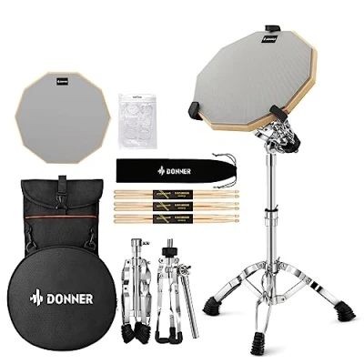 Image de Donner Pads d&#039;entraînement 30cm avec Pied, Baguettes 5A, Atténuateurs d&#039;harmoniques en gel, Sac à dos