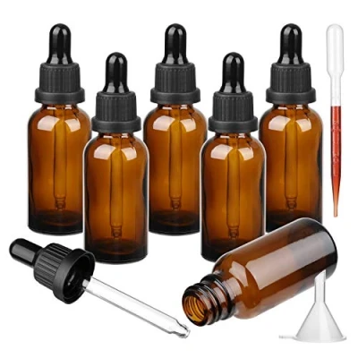 Image de Hyber&amp;Cara 6 X 20ml Flacons en verre ambre avec pipettes, Bouteilles compte gouttes brun vides pour les huiles essentielles/aromathérapie