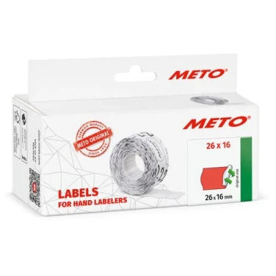 Image de Meto Étiquettes pour étiqueteuse manuelle, réf. 9506168 (26 x 16 mm, 2 lignea, 6000 étiquettes, décollables et repositionnables, appareils Meto, Contact, Sato, Avery, Tovel, Samark etc.) 6 roulea
