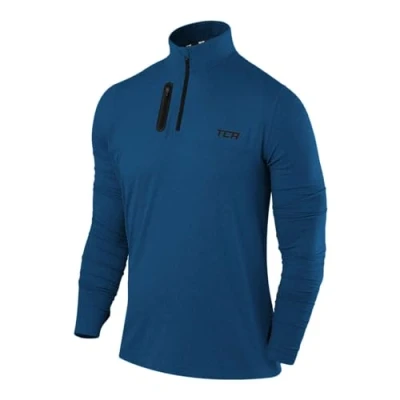 Image de TCA Veste Running Homme Hiver T Shirt Manches Longues Quickdry Fusion Pro avec Fermeture Éclair à Mi Poitrine pour Course Jogging Bleu Foncé/Bleu Foncé, L