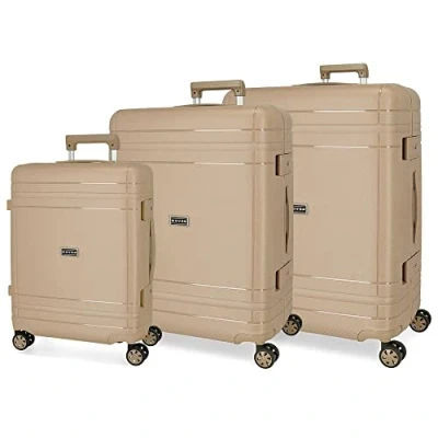 Image de Movom Dimension Ensemble de valises Beige 55/66/75 cm Rigide Polypropylène Fermeture TSA 78L 11,3 kg 4 roues doubles bagages à main, Beige, Jeu