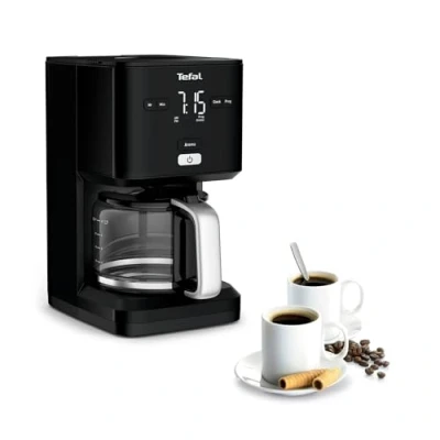Image de Tefal Cafetière filtre Programmable 24h, Capacité 1,25 L, Ecran numérique intuitif, Extraction parfaite, Douchette extra large, Système anti goutte, Smart&#039;n Light CM600810, Noir