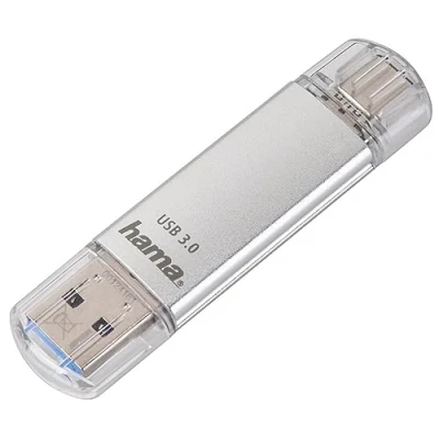 Image de Hama clé USB &quot;C Laeta&quot; (USB3.1/USB3.0 Type C, 64GB, double USB, pour ordinateur portable, téléphone mobile, tablette, OTG, 40 Mo/s, boîtier en métal, de portable) Argent