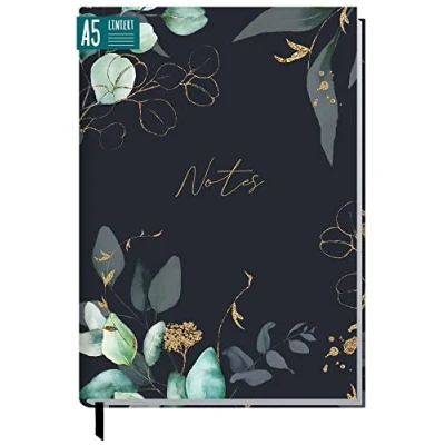 Image de Trendstuff by Häfft carnet ligné, format A5, motif de fleurs clair lune, 124 pages, 62 feuilles, idéal comme journal intime, d&#039;idées, d&#039;écriture, durable et respectueux du climat