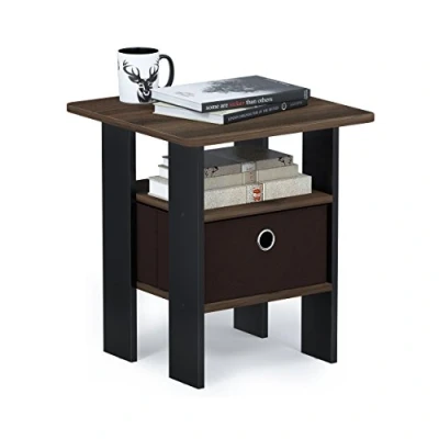 Image de Furinno Andrey Nuit end Table avec Tiroir à Poubelle, Noyer Columbia/Brun Foncé, One Size