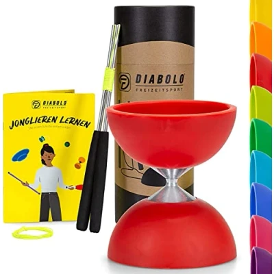 Image de Diabolo Freizeitsport Set de Jonglage Basic Rouge Baguettes en Aluminium Ficelle Remplacement Supplementaire Guide inclu Idéal pour Enfants et Débutants