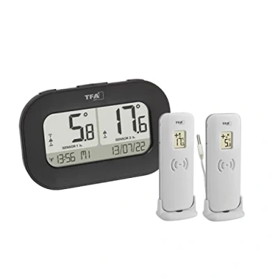 Image de TFA Dostmann thermomètre numérique sans fil Double Check, 30.3073.01, avec 2 émetteurs (émetteur de température + sonde à câble étanche), noir