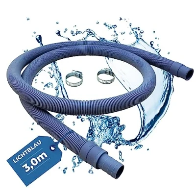 Image de Lichtblau Tuyau de vidange lave linge vaisselle 2985 Raccord taille 3m I Kit complet incluant 2x colliers serrage d&#039;évacuation d&#039;eau universel Indépendamment du fabricant