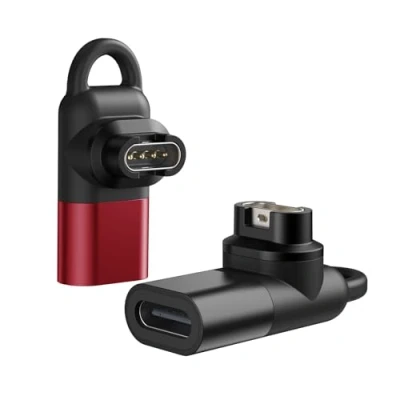 Image de MoKo Adaptateur USB C vers Garmin 2 Pack, Connecteur Câble Chargeur Type à 90 Degrés Transfert de Données Compatible avec Fenix 7/7S/7X/6/6S/6X/5/5S/5X/Forerunner 245/255, Noir + Rouge