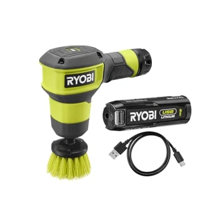 Image de RYOBI brosse 4V USB Lithium 2 vitesses Idéal pour nettoyer facilement les éviers, cabines de douche Livrée avec 1 multi surfaces 50 mm et batterie 2,0 Ah RSCR4 120G