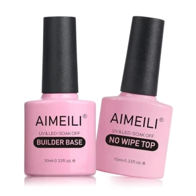 Image de AIMEILI No Wipe Top Coat Brillant et 7 en 1 Builder Base Gel Vernis Semi Permanent Kit, Structure pour Extensions, Renforcement Réparation de Manucure 2x10ml