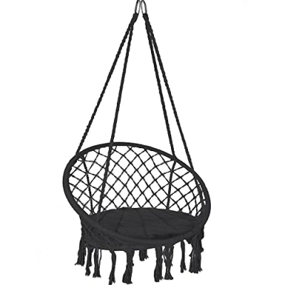 Image de vounot Fauteuil Suspendu à Franges avec Coussins de Siège Confortables Ø80cm Chaise Balançoires pour Intérieur et Extérieur Noir X Large