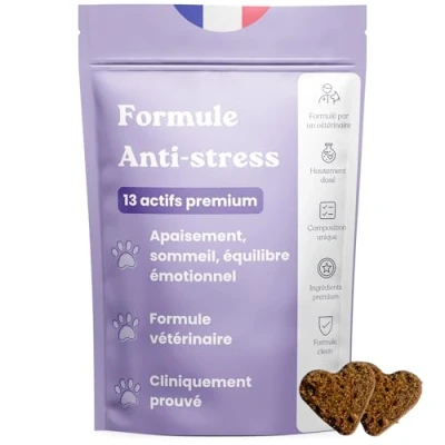Image de Weloca Anti Stress Chien 13 Actifs puissants naturels Calmant pour Chiens stressés, anxieux, réactifs, hyperactifs 120 bouchées apaisantes savoureuses Complement Alimentaire