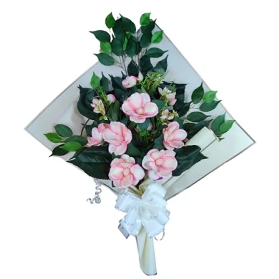 Image de DRW Bouquet de Fleurs artificielles pour cimetière à Mettre dans Un Pot, Vase ou sur Une Tombe 73 x 63 20 cm (Magnolias Roses)