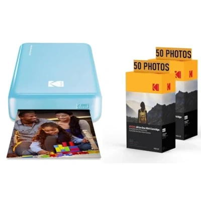 Image de KODAK Pack Imprimante Photo Printer PM220 et 2 Cartouches MSC50 Photos 5.4 * 8.6 cm, WiFi, Compatible avec iOS Android Bleu