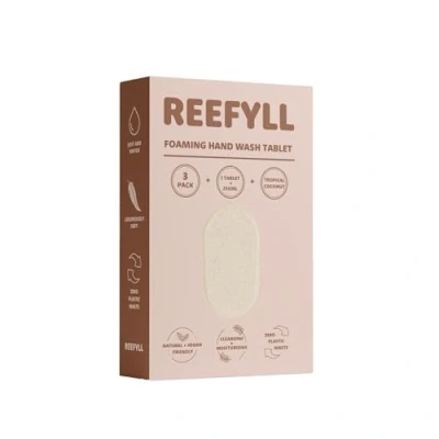 Image de Reefyll Tablettes de Recharge pour Savon Mains Moussant, Sans Plastique, Solubles dans l&#039;Eau, Il Suffit d&#039;Ajouter Parfum Noix Coco Tropicale, 3