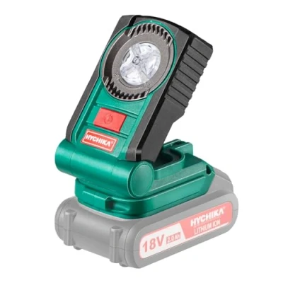 Image de Hychika lampe de travail portable sans fil (batterie système 18 V, 4 LED, durée d&#039;éclairage 33 heures, tête réglable, poignée souple, piles et chargeur non inclus)
