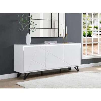Image de Vente unique Buffet 3 Portes avec LEDs en MDF Blanc laqué SALIANO