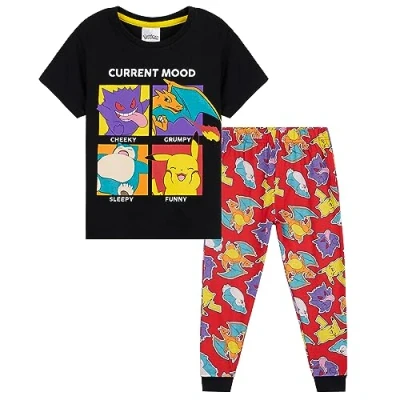 Image de Pokémon Pyjama Enfant Garcon, Ensembles de Garçon, Vêtements Ado 4 14 Ans Pikachu Dracaufeu Gengar (Multi/Noir, 11 12 Ans)