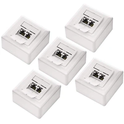 Image de deleyCON 5x CAT 6a Universel Prise Réseau 2x Port RJ45 Blindé Surface ou Affleurant 10 Gigabit Ethernet EIA/TIA 568B Blanc