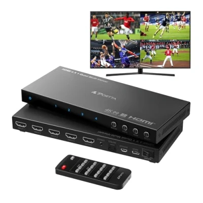 Image de 4K HDMI Multiviewer Switch 4x1 avec PIP, PORTTA Quad Multi Viewer Seamless Commutateur 4 in 1 Out Toslink, 3.5mm Audio Output Support 30Hz, 6 Viewing Modes, Downscaler Compatible PS4 Xbox