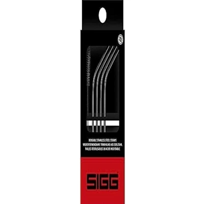 Image de SIGG Set de Pailles en acier inoxydable (4 pces), réutilisables et lavables au lave vaisselle, inox 18/8, avec brosse nettoyage incluse